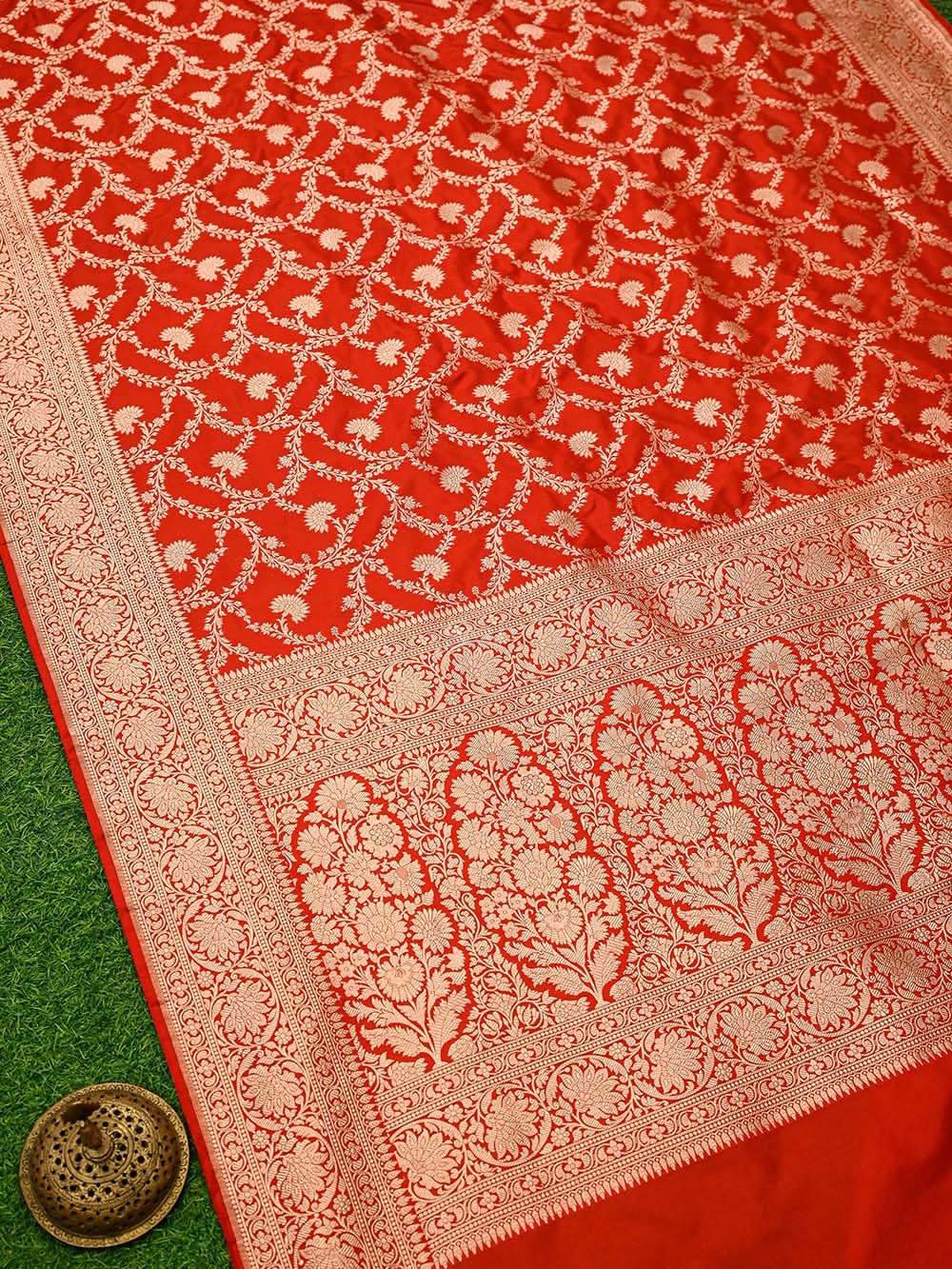 Red Jaal Uppada Katan Silk Handloom Banarasi Saree