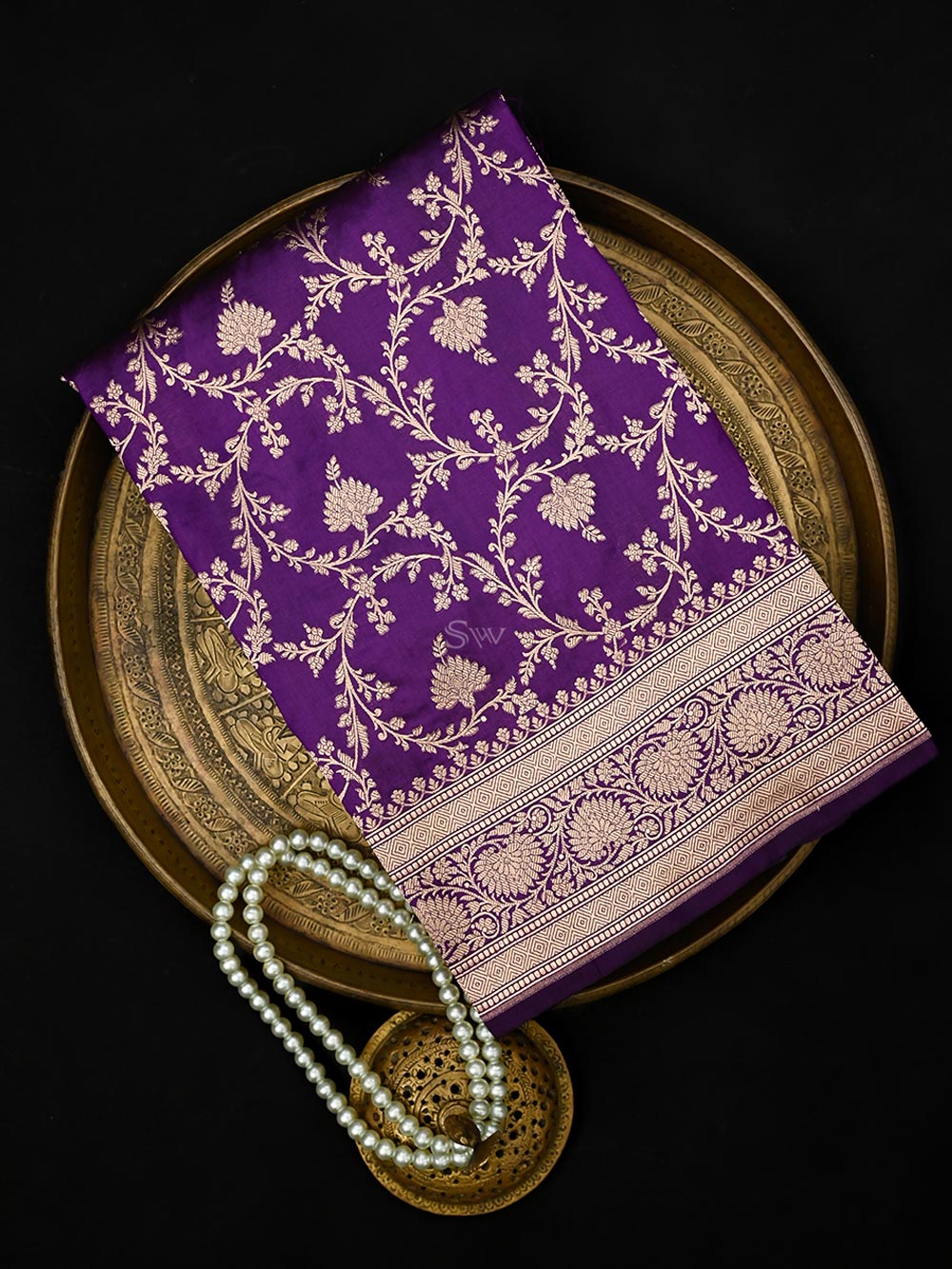 Purple Jaal Uppada Katan Silk Handloom Banarasi Saree