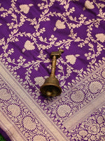 Purple Jaal Uppada Katan Silk Handloom Banarasi Saree - Sacred Weaves