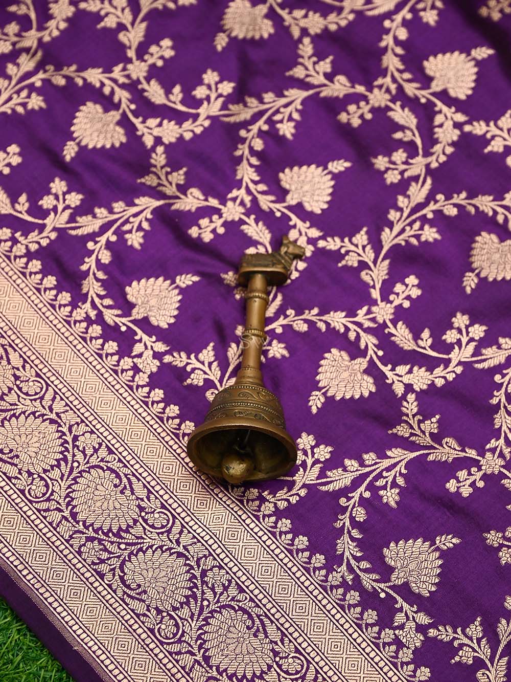 Purple Jaal Uppada Katan Silk Handloom Banarasi Saree - Sacred Weaves