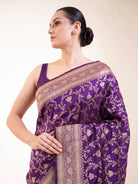 Purple Jaal Uppada Katan Silk Handloom Banarasi Saree - Sacred Weaves