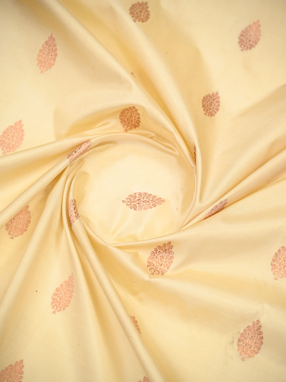 Beige Green Floral Boota Katan Silk Handloom Banarasi Saree - Sacred Weaves