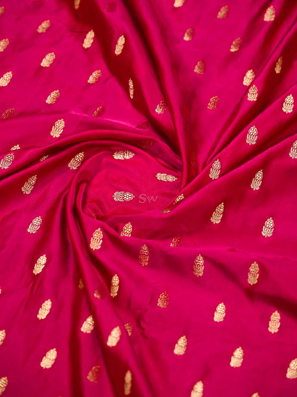 Dark Pink Booti Satin Silk Handloom Banarasi Saree - Sacred Weaves