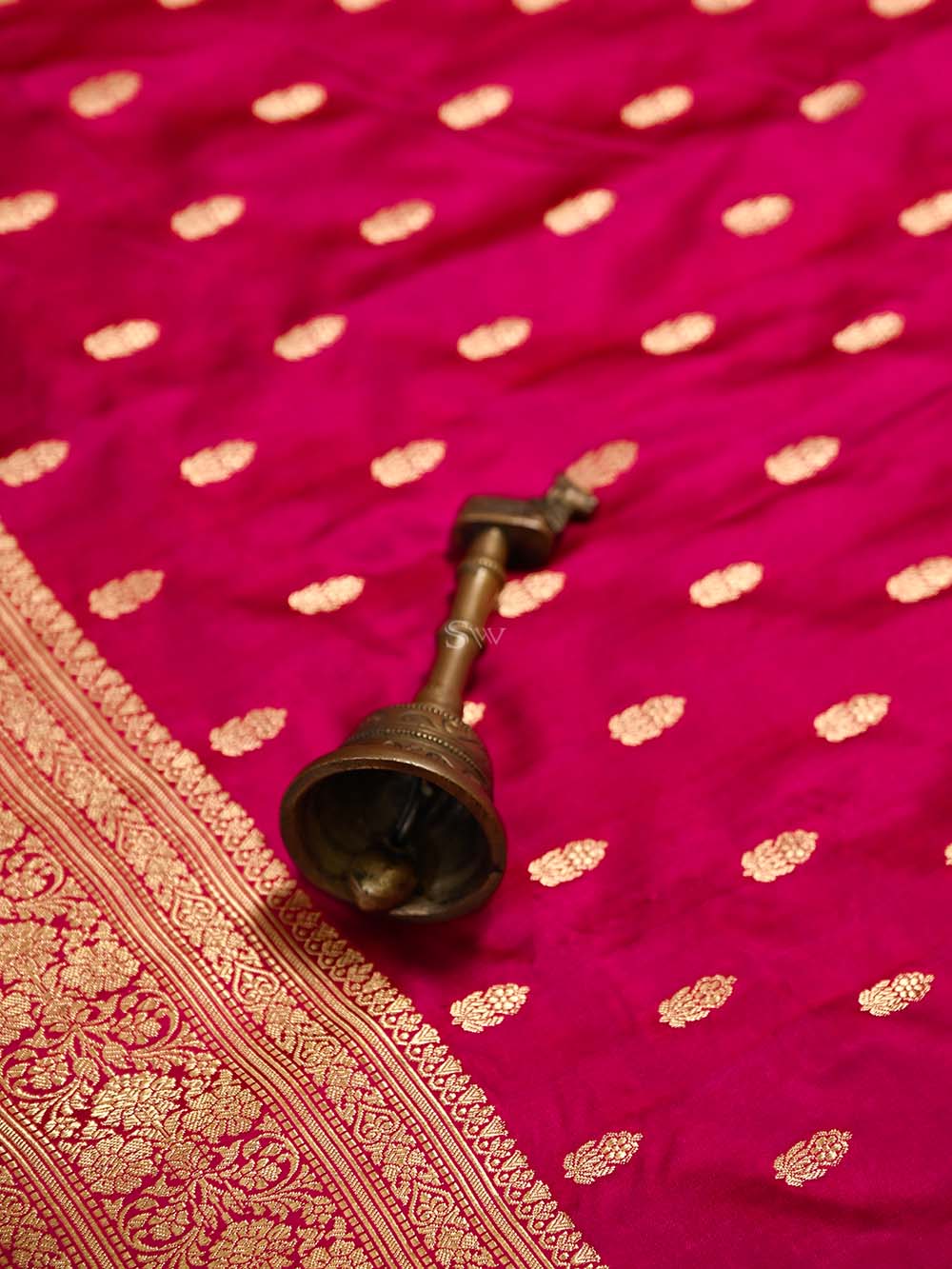 Dark Pink Booti Satin Silk Handloom Banarasi Saree - Sacred Weaves
