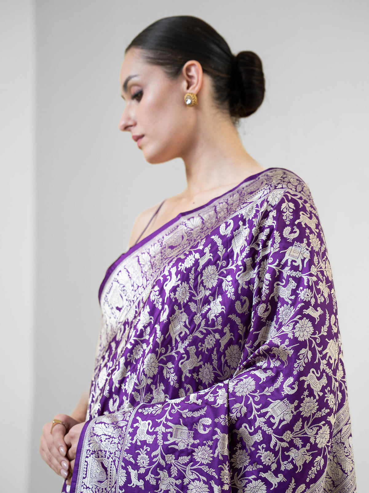 Purple Shikargah Katan Silk Handloom Banarasi Saree - Sacred Weaves