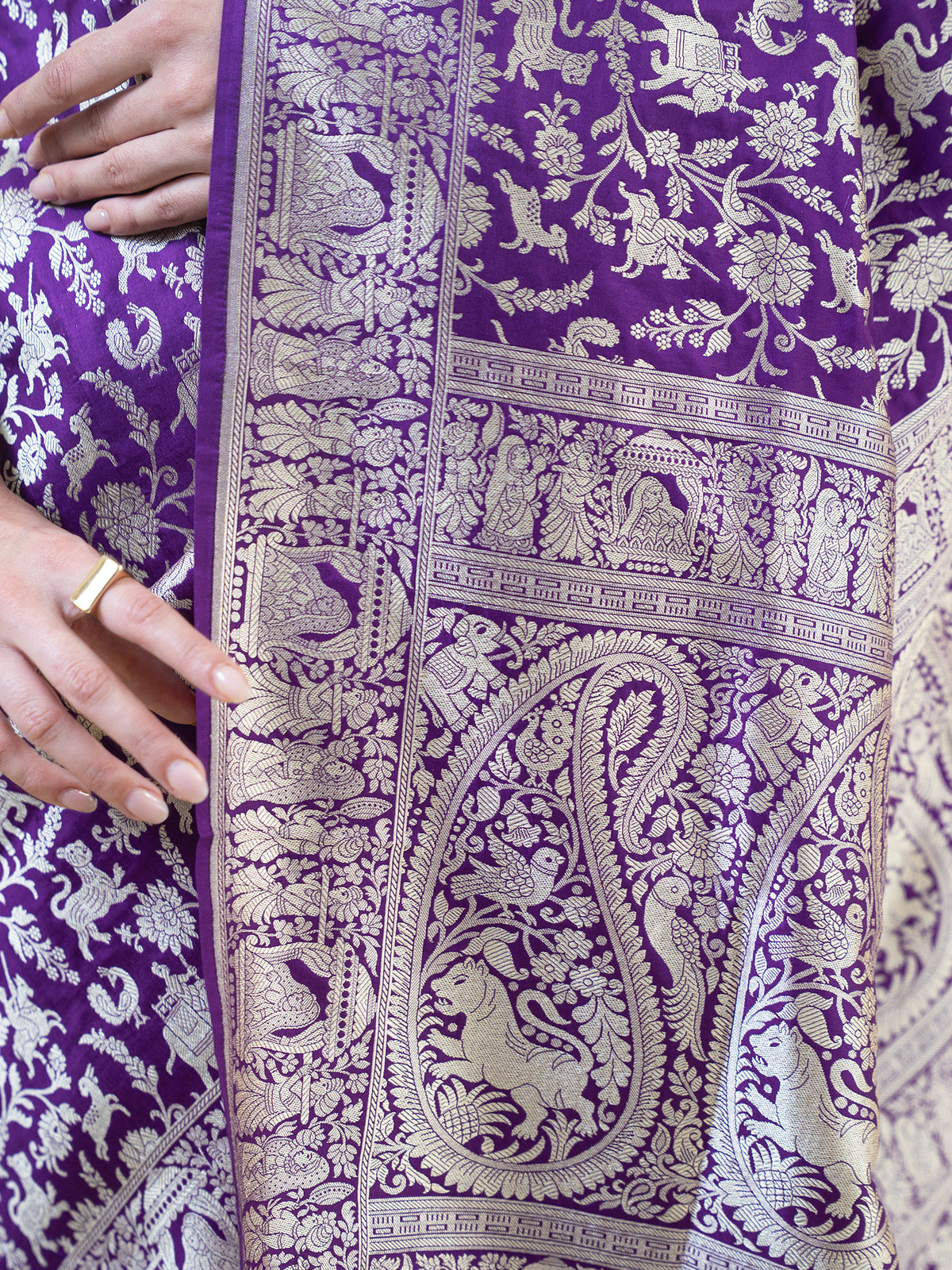 Purple Shikargah Katan Silk Handloom Banarasi Saree - Sacred Weaves
