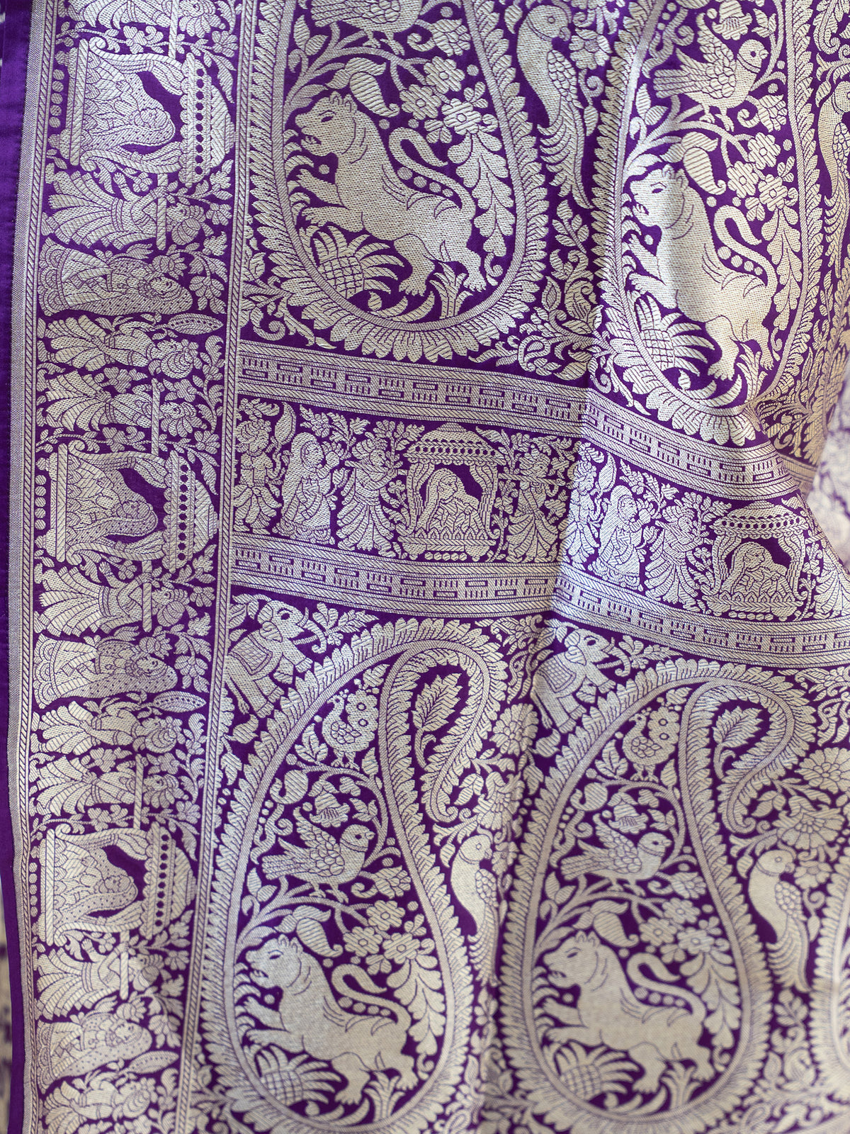 Purple Shikargah Katan Silk Handloom Banarasi Saree - Sacred Weaves