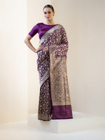 Dark Purple Shikargah Katan Silk Handloom Banarasi Saree