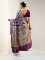 Dark Purple Shikargah Katan Silk Handloom Banarasi Saree
