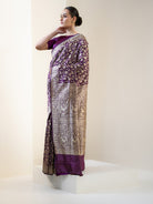 Dark Purple Shikargah Katan Silk Handloom Banarasi Saree - Sacred Weaves