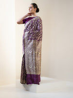 Dark Purple Shikargah Katan Silk Handloom Banarasi Saree