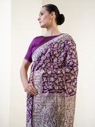 Dark Purple Shikargah Katan Silk Handloom Banarasi Saree - Sacred Weaves