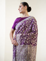 Dark Purple Shikargah Katan Silk Handloom Banarasi Saree