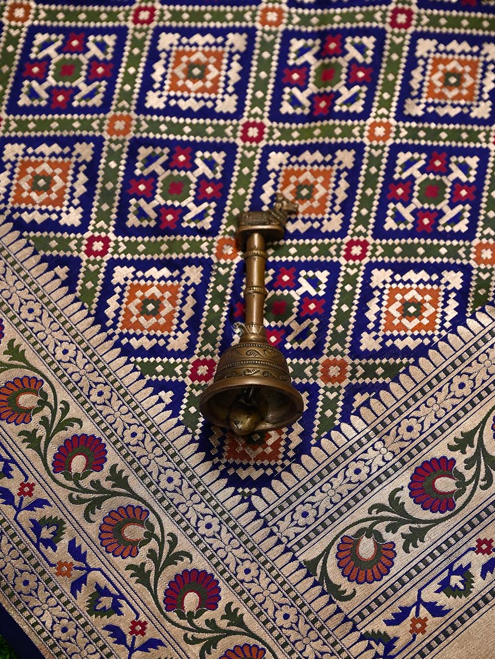 Blue Paithani Meenakari Katan Silk Handloom Banarasi Saree - Sacred Weaves