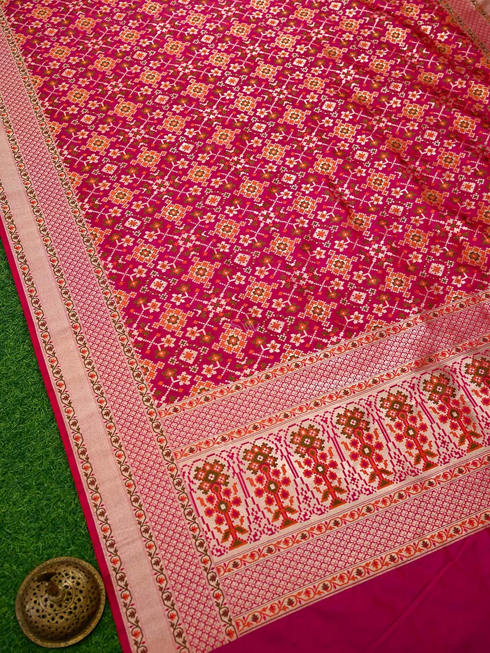 Dark Pink Paithani Meenakari Katan Silk Handloom Banarasi Saree - Sacred Weaves