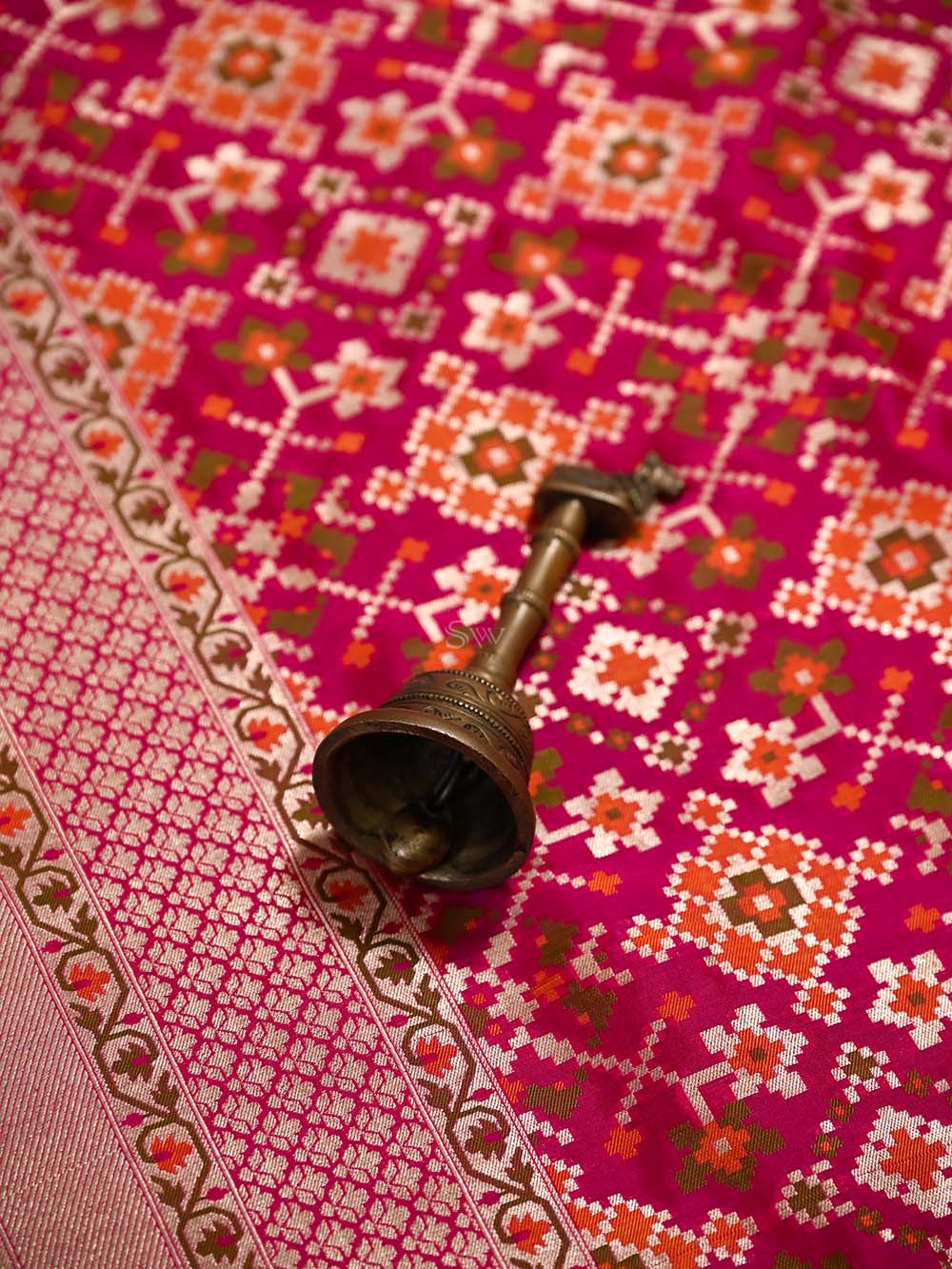 Dark Pink Paithani Meenakari Katan Silk Handloom Banarasi Saree - Sacred Weaves