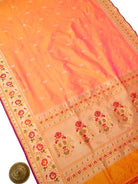 Orange Pink Booti Paithani Katan Silk Handloom Banarasi Saree - Sacred Weaves