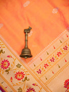 Orange Pink Booti Paithani Katan Silk Handloom Banarasi Saree - Sacred Weaves