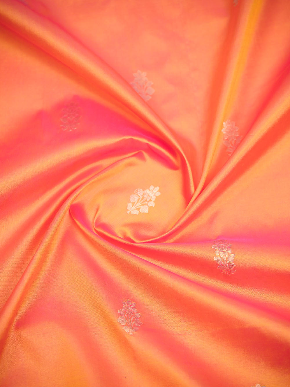 Orange Pink Booti Paithani Katan Silk Handloom Banarasi Saree - Sacred Weaves