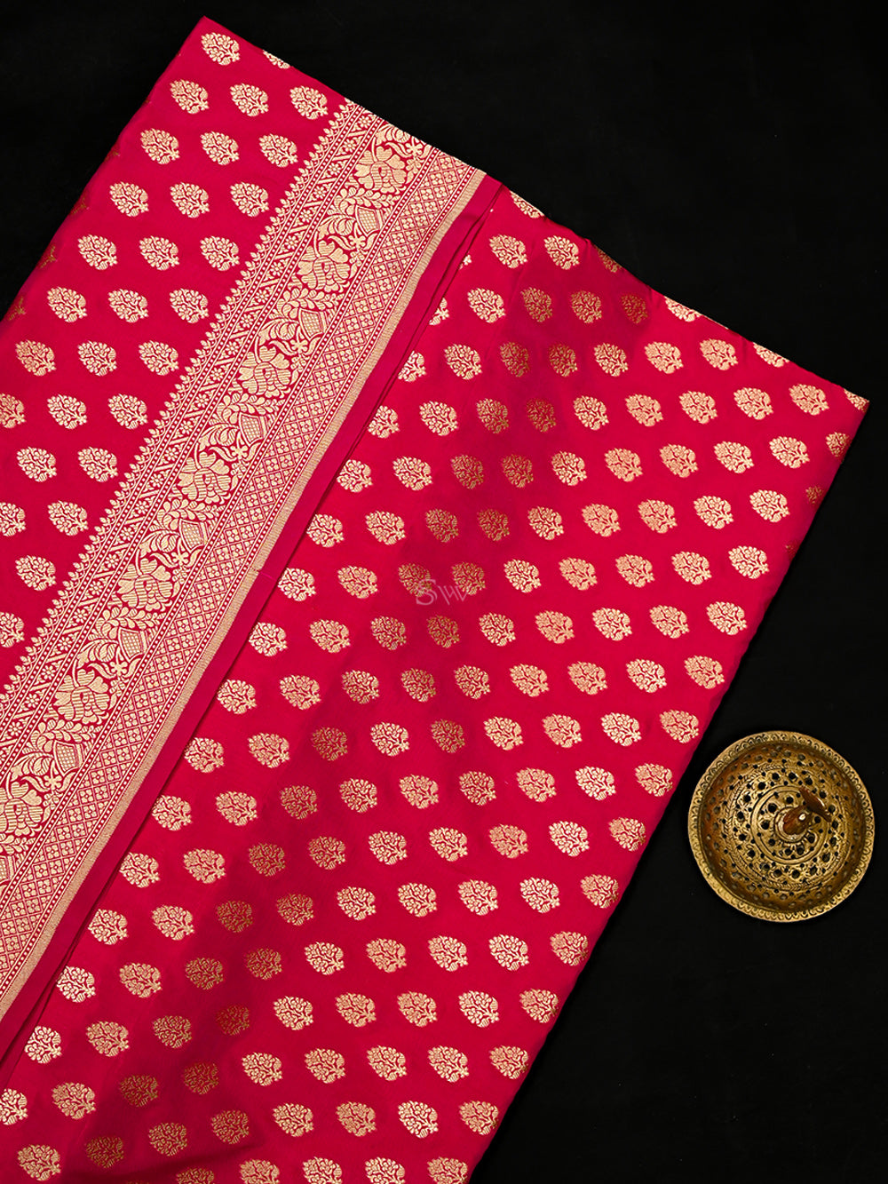 Dark Pink Booti Katan Silk Uppada Handloom Banarasi Saree
