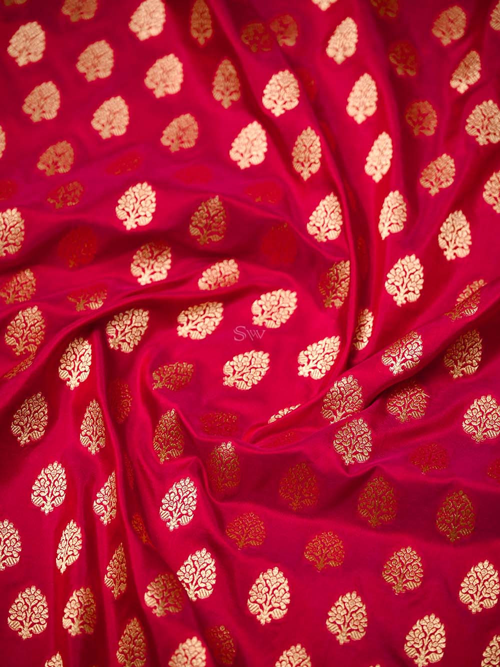 Dark Pink Booti Katan Silk Uppada Handloom Banarasi Saree