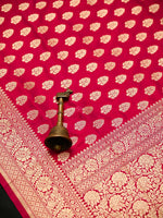 Dark Pink Booti Katan Silk Uppada Handloom Banarasi Saree - Sacred Weaves