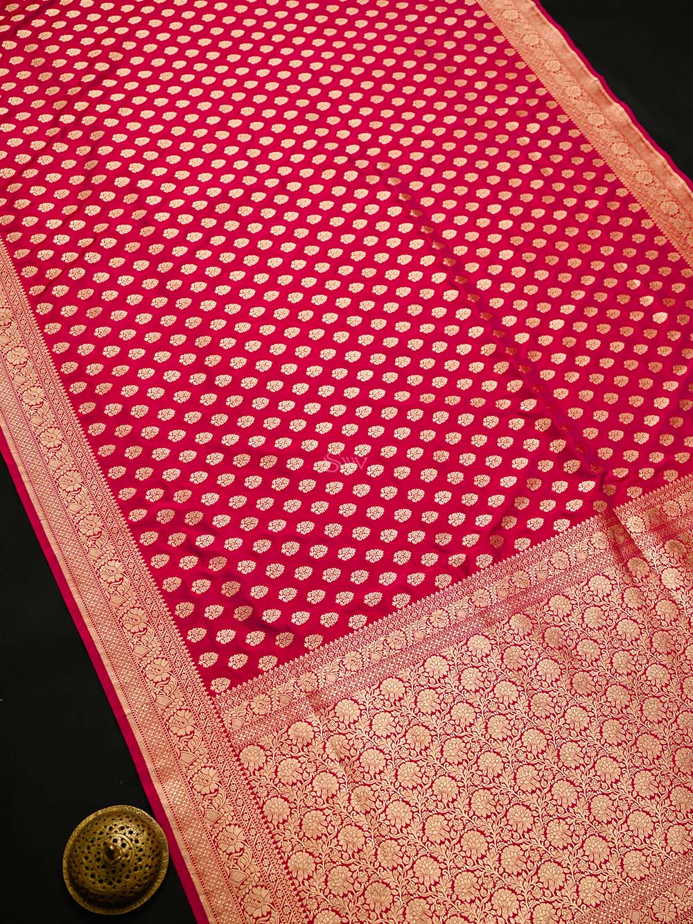 Dark Pink Booti Katan Silk Uppada Handloom Banarasi Saree - Sacred Weaves