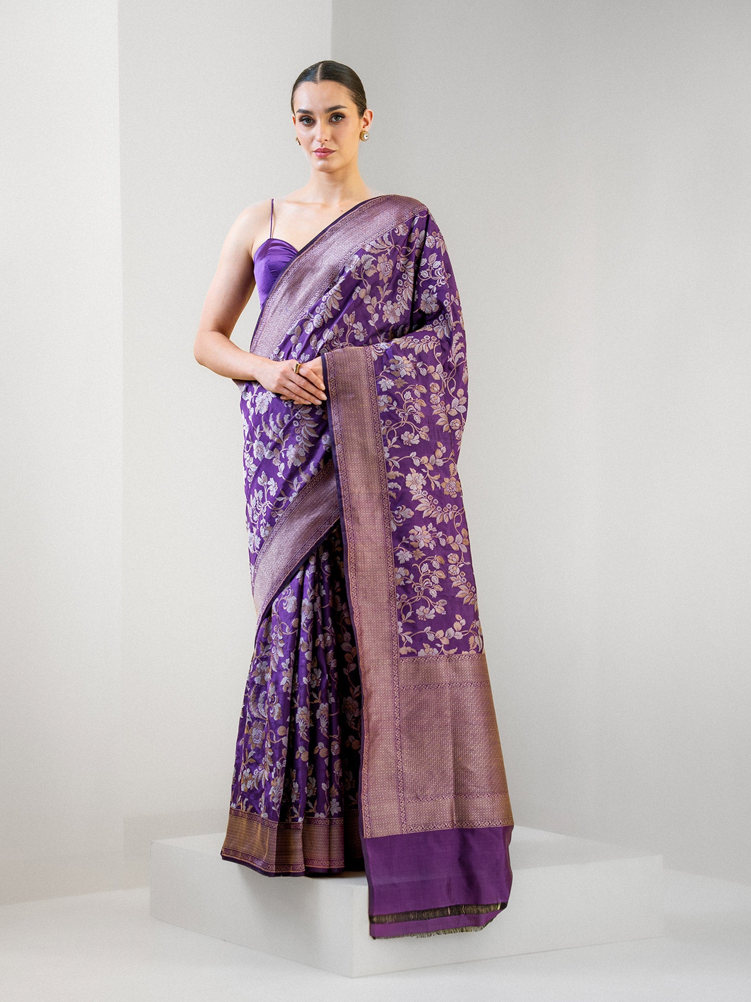 Purple Jaal Katan Silk Handloom Banarasi Saree - Sacred Weaves
