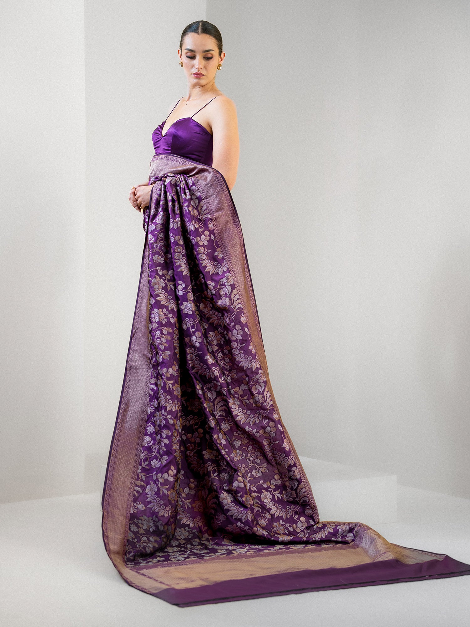 Purple Jaal Katan Silk Handloom Banarasi Saree - Sacred Weaves