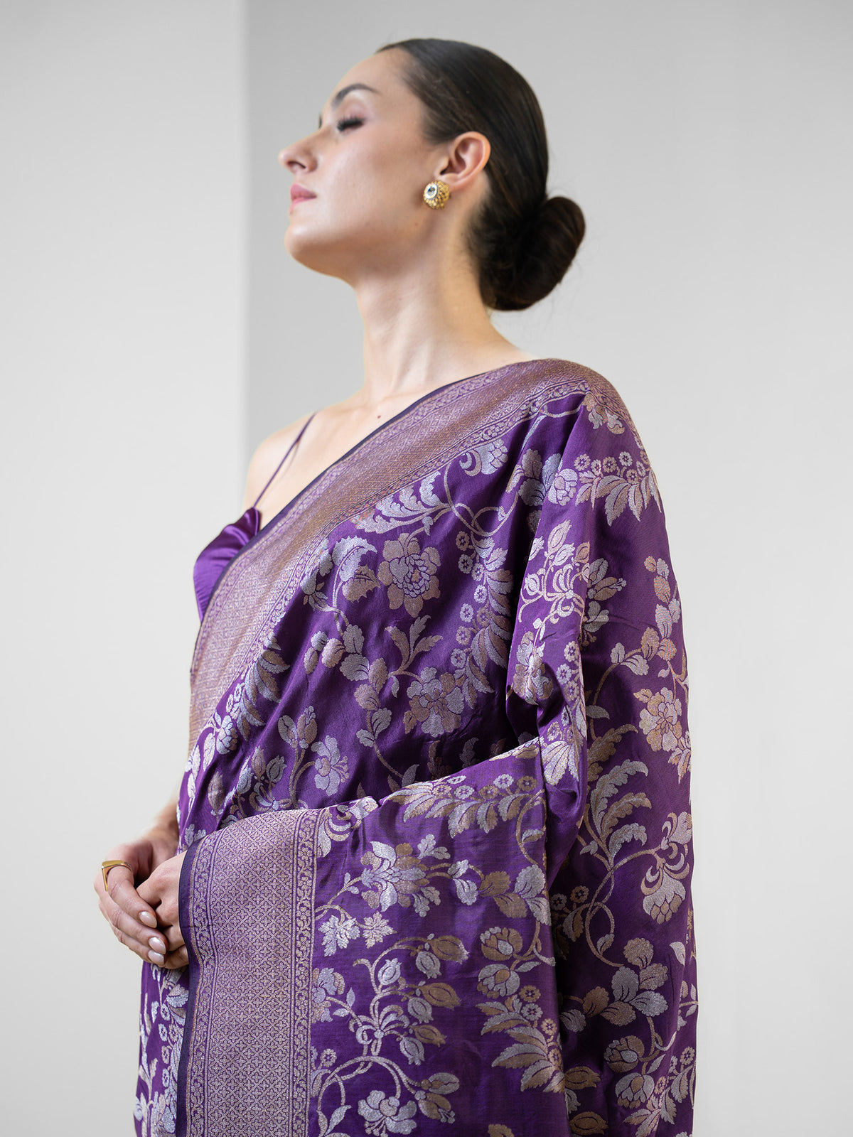 Purple Jaal Katan Silk Handloom Banarasi Saree - Sacred Weaves