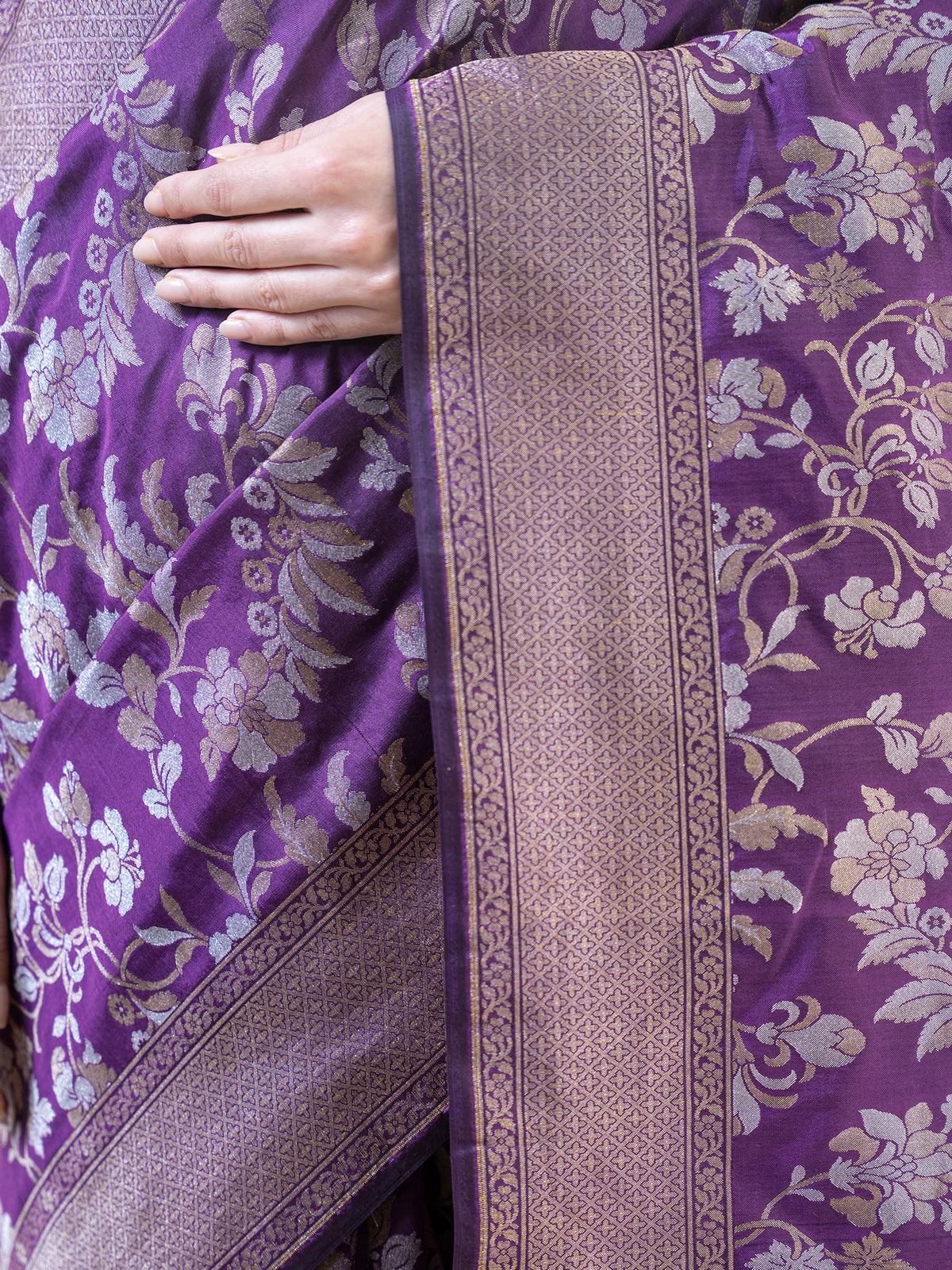 Purple Jaal Katan Silk Handloom Banarasi Saree - Sacred Weaves