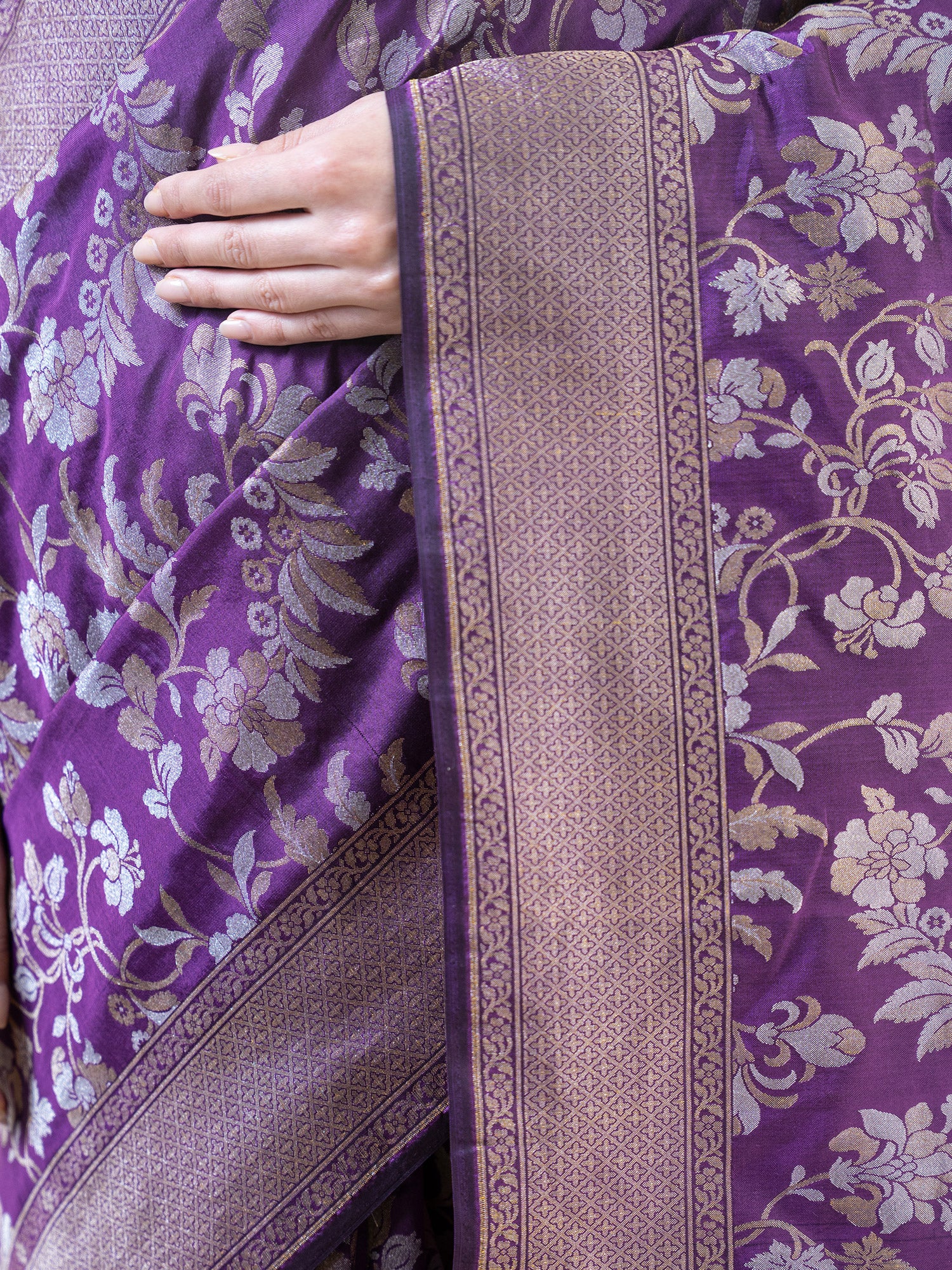 Purple Jaal Katan Silk Handloom Banarasi Saree - Sacred Weaves