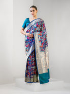 Peacock Blue Meenakari Katan Silk Handloom Banarasi Saree - Sacred Weaves