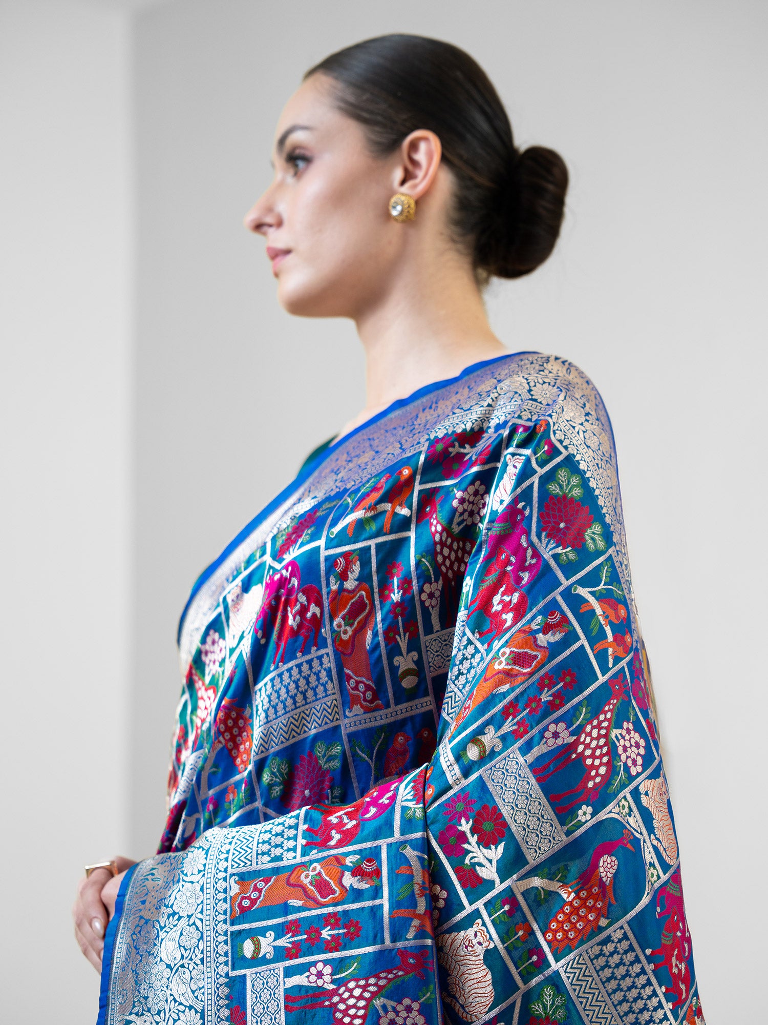 Peacock Blue Meenakari Katan Silk Handloom Banarasi Saree - Sacred Weaves