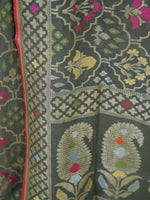 Olive Green Jaal Cotton Silk Handloom Banarasi Saree - Sacred Weaves