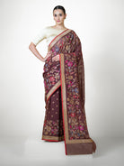Dark Brown Booti Cotton Silk Handloom Banarasi Saree - Sacred Weaves