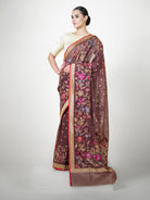 Dark Brown Booti Cotton Silk Handloom Banarasi Saree - Sacred Weaves