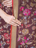 Dark Brown Booti Cotton Silk Handloom Banarasi Saree - Sacred Weaves