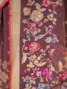 Dark Brown Booti Cotton Silk Handloom Banarasi Saree - Sacred Weaves