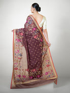 Dark Brown Booti Cotton Silk Handloom Banarasi Saree - Sacred Weaves