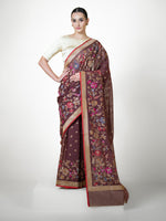Wine Booti Cotton Silk Handloom Banarasi Saree - Sacred Weaves