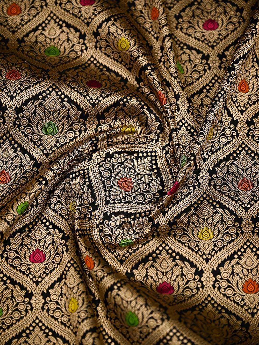 Black Meenakari Brocade Handloom Banarasi Saree - Sacred Weaves