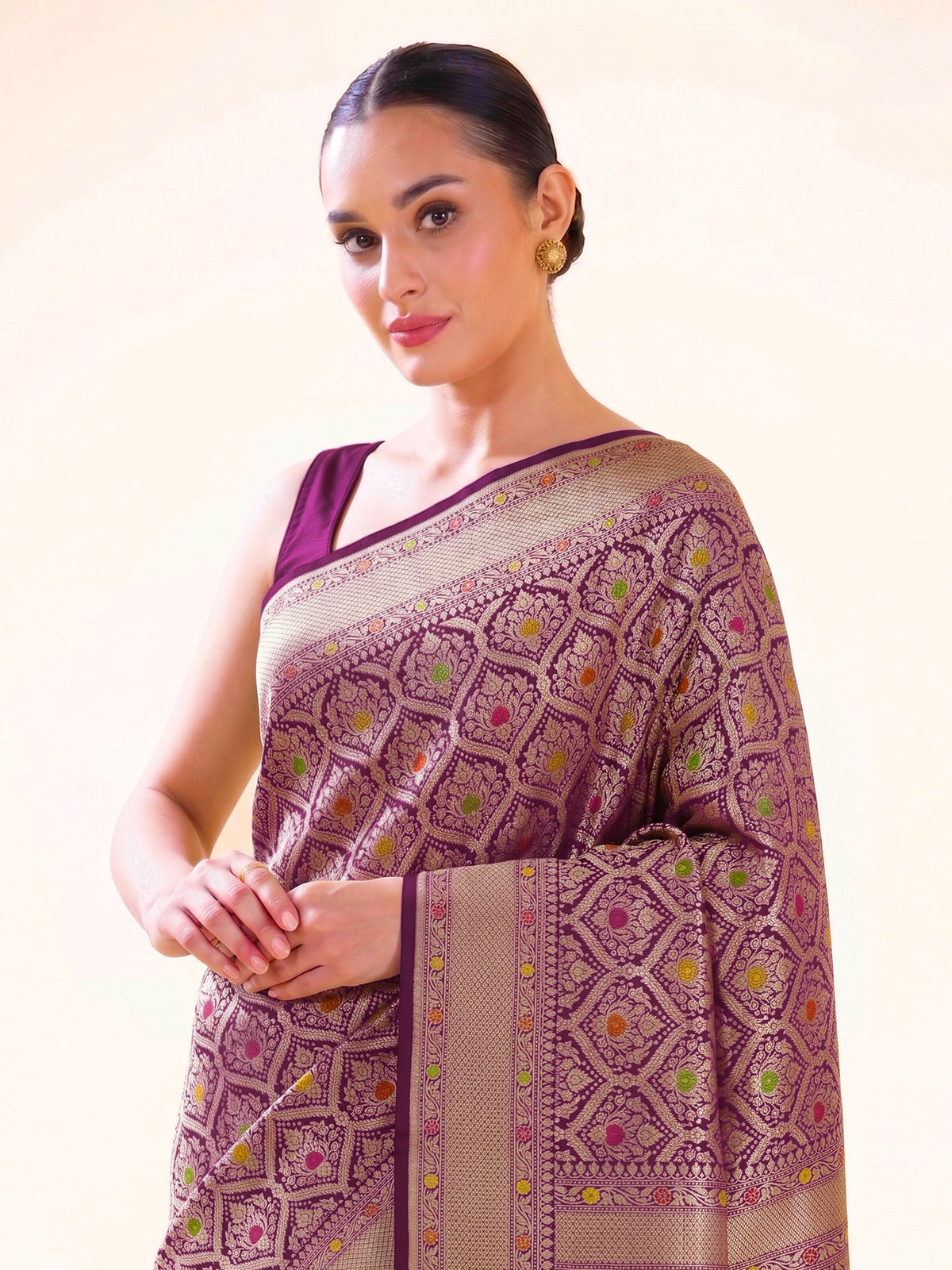 Purple Meenakari Brocade Handloom Banarasi Saree - Sacred Weaves