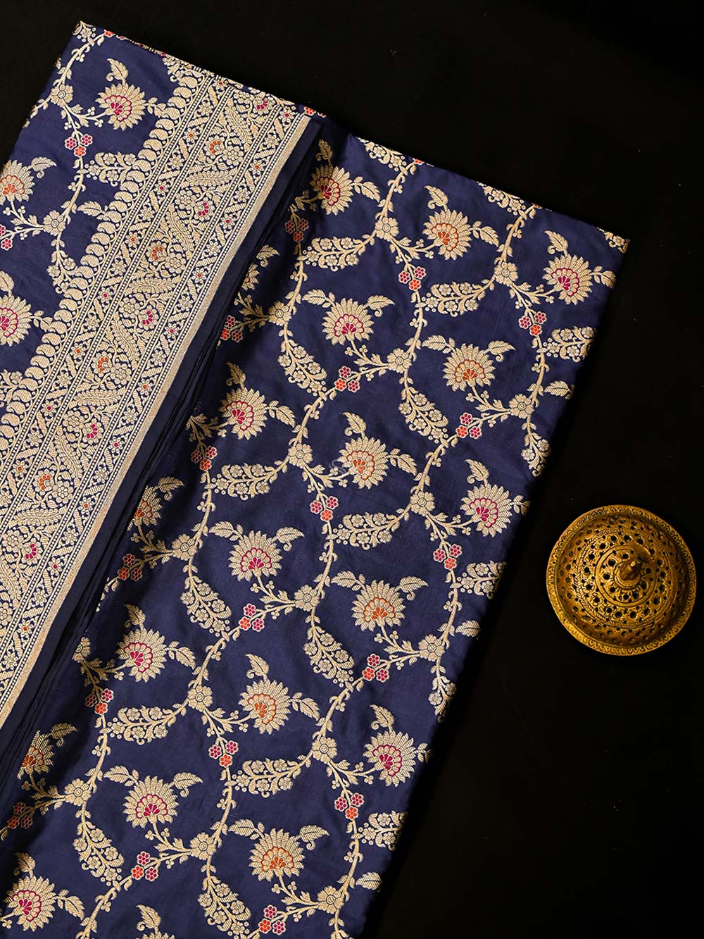 Blue Meenakari Jaal Uppada Katan Silk Handloom Banarasi Saree - Sacred Weaves