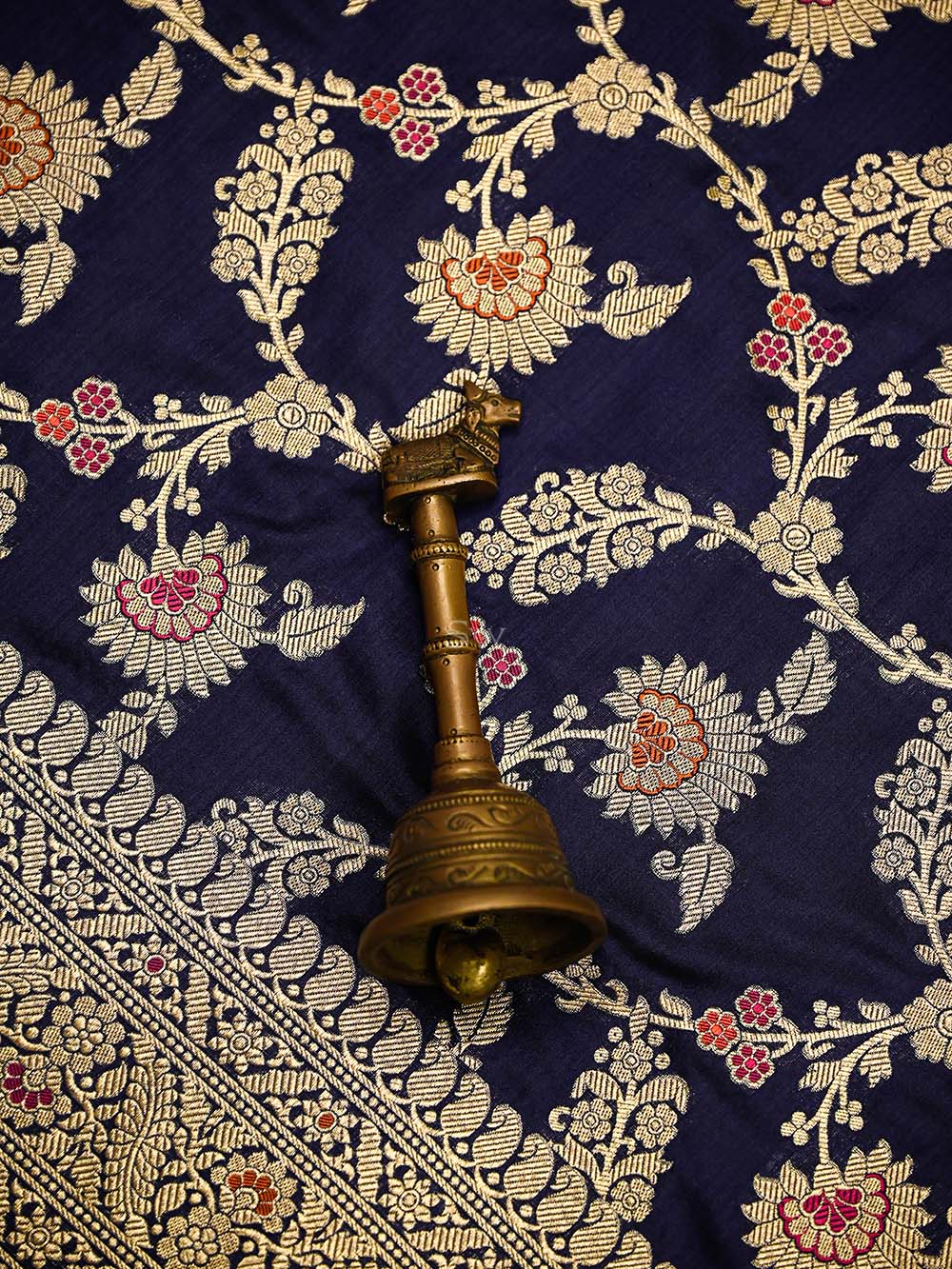 Blue Meenakari Jaal Uppada Katan Silk Handloom Banarasi Saree - Sacred Weaves