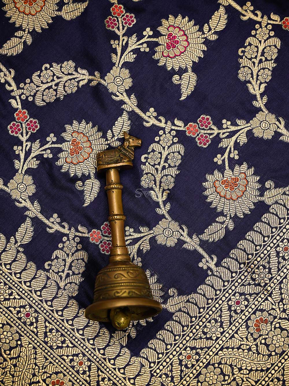 Blue Meenakari Jaal Uppada Katan Silk Handloom Banarasi Saree - Sacred Weaves