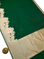 Bottle Green Katan Silk Handloom Banarasi Saree - Sacred Weaves