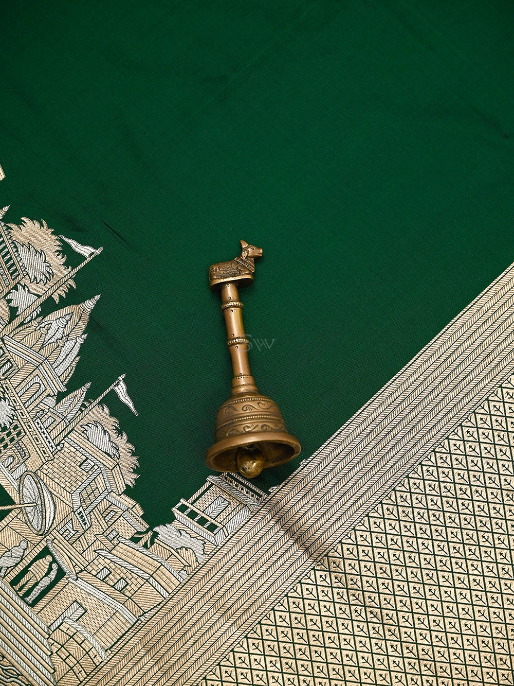 Bottle Green Katan Silk Handloom Banarasi Saree - Sacred Weaves