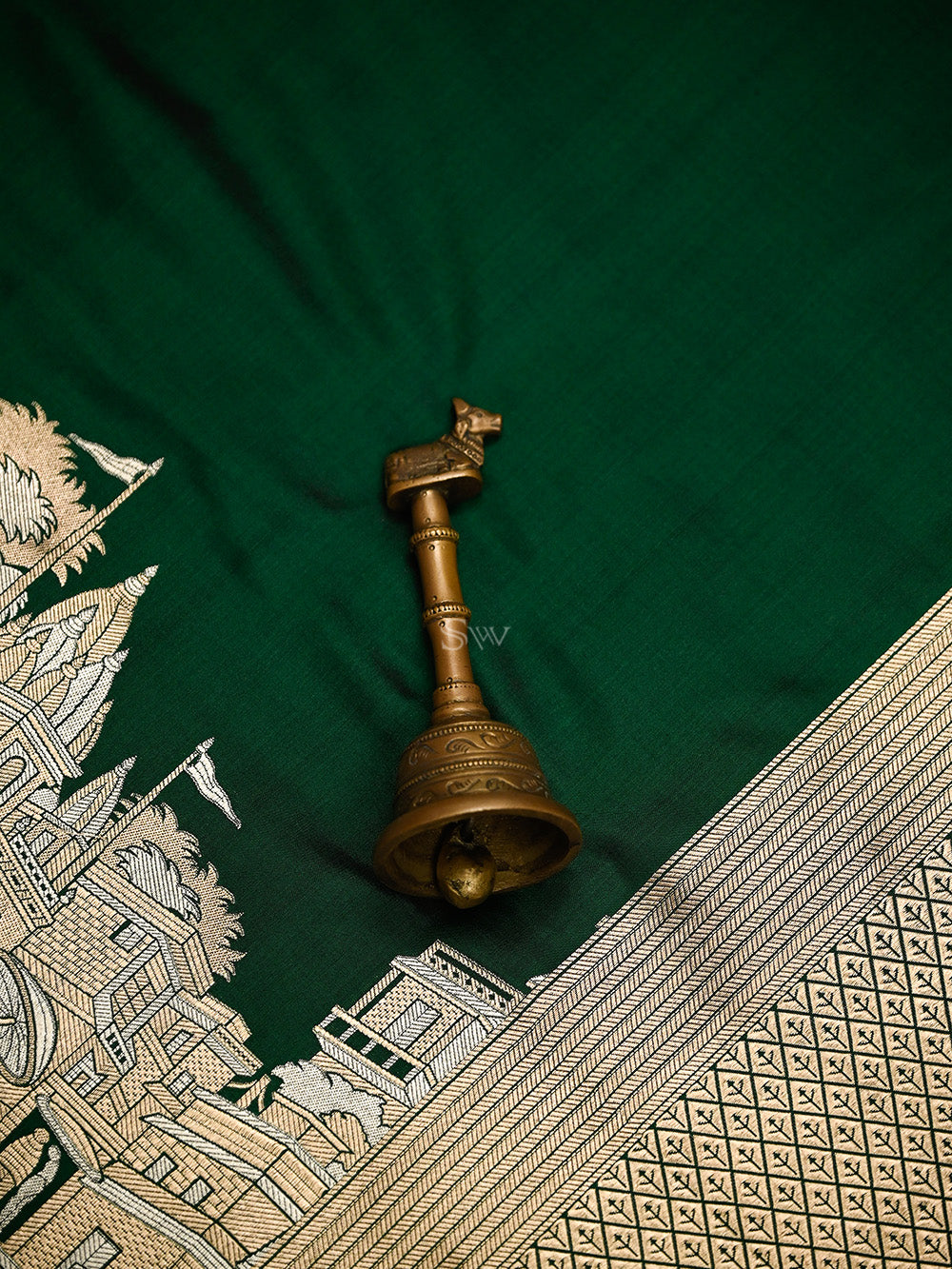 Bottle Green Katan Silk Handloom Banarasi Saree - Sacred Weaves