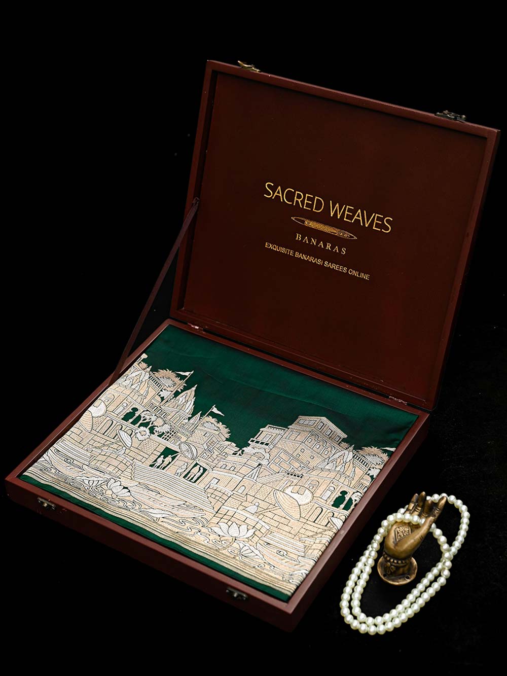 Bottle Green Katan Silk Handloom Banarasi Saree - Sacred Weaves